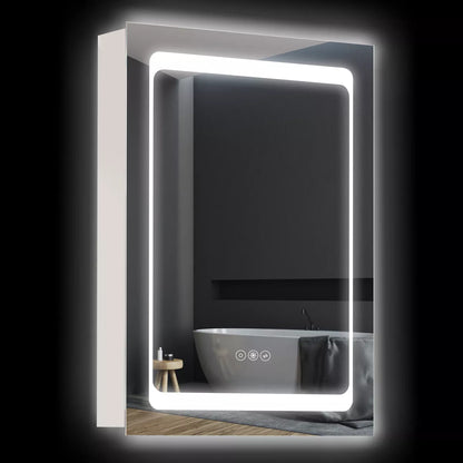 Kleankin LED Lighted Medicine Cabinet with Mirror, Wall-Mounted Plug-In room Organizer with 3 Storage Shelves