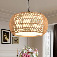 18inch Farmhouse Pendant Light With Adjustable Height, Boho Woven Jute Rope Hanging Ceiling Light Fixture, E26 Base, 60W Max, Compatible With Flat, Vaulted, And Sloped Ceil Bulb Not Included