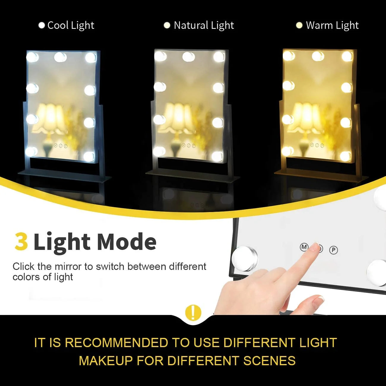 12''X14'' Vanity Makeup Mirror with Lights 360° Swivel Tabletop Metal White