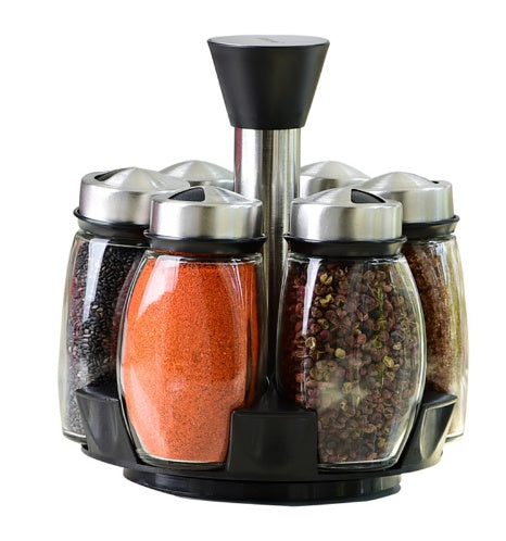 7-Piece Glass Spice Jar Set with Rack | 6 Condiment Jars | Everyday Home Deal