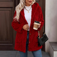 Hooded Solid-Color Cardigan With Buttons, Long-Sleeve Casual Jacket