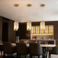 4inch Modern Crystal Pendant Light - 3 Pack, Adjustable Hanging Ceiling Lamp With Crystal Prism Design For Dining Room, Kitchen Island, And Living Room -Golden Finish