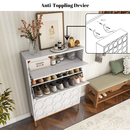 Shoe Organizer 24 Pairs Wood Shoe Storage Cabinet with Drawers