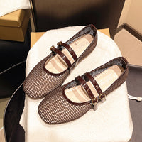 Round-toe Peep-toe Flat-heeled Buckle Sandals
