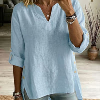 Loose Casual V-neck Three-quarter-sleeve T-shirt For Women