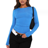Women's Clothing Fashion Slim Long-sleeved Pullovers Tops Solid Causal Fit Shirts