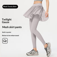 Waist-cinching Figure-flattering Casual Yoga Skort With Mesh Fitness Wear Sports Pants