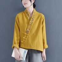 Double-sided Coral-fleece Ethnic-style Embroidered Long-sleeve Loose-fit Cropped Jacket Top