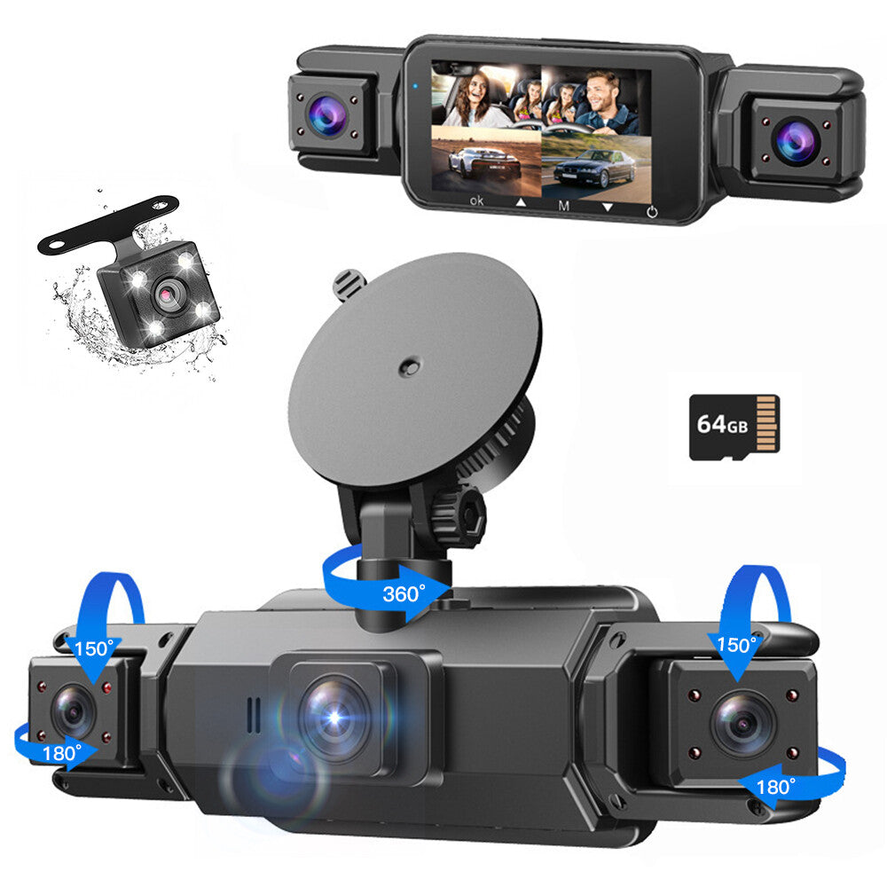 360 Degree View 4 Channel Dash Cam Front and Rear inside Left Right, Dash Camera