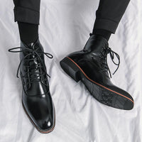 Mens Shoes British-style Height-increasing Leather Boots Hairstylist-pointed-toe Leather Shoes