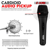 5 CORE Microphone Dynamic Vocal Handheld Mic Cardioid Unidirectional Microfono W On Off Switch + XLR Audio Cable For Singing Karaoke Public Speaking & Parties - PM-286