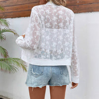 Womens Lace-Panel Zippered Casual Jacket Coat