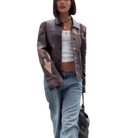 Fashionable Minimalist Versatile Printed Leather Short Jacket With Long Sleeves