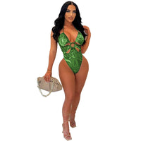 Women's Clothing Printed Lace Up Iron Hoop Beachwear Two-piece Set