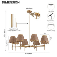 Golden Farmhouse Pendant Light 8-light Bohemian Pendant Light 38.6, Using Large Rural Rattan Pendant Light Fixtures With Adjustable Height Hangers, Suitable For E12 Base Bulb Not Included