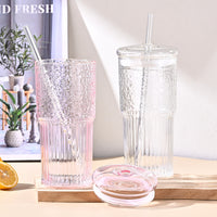20 Oz Purple Glass Straw Cups 2-Pack with Lids – Borosilicate Heat-Resistant Drinking Cups for Juice, Milk & Cold Drinks | Everyday Home Deal