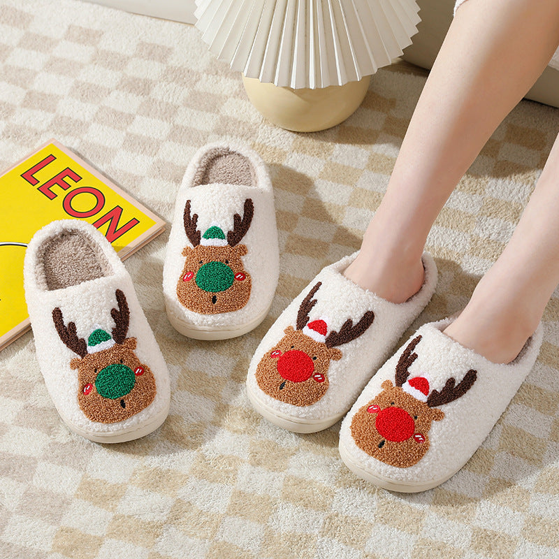 Christmas Shoes Winter Home Slippers Elk Soft Cozy Bedroom Slipper Slip On House Shoes | Everyday Home Deal