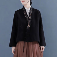 Double-sided Coral-fleece Ethnic-style Embroidered Long-sleeve Loose-fit Cropped Jacket Top