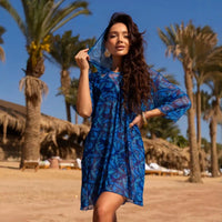 Printed Beach Three Quarter Sleeve One Piece Swimsuit Cover Up