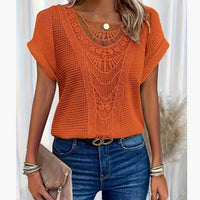 Summer Hollow Out Short-sleeved T-shirt Fashion Ethnic Style Tops Women's Clothing
