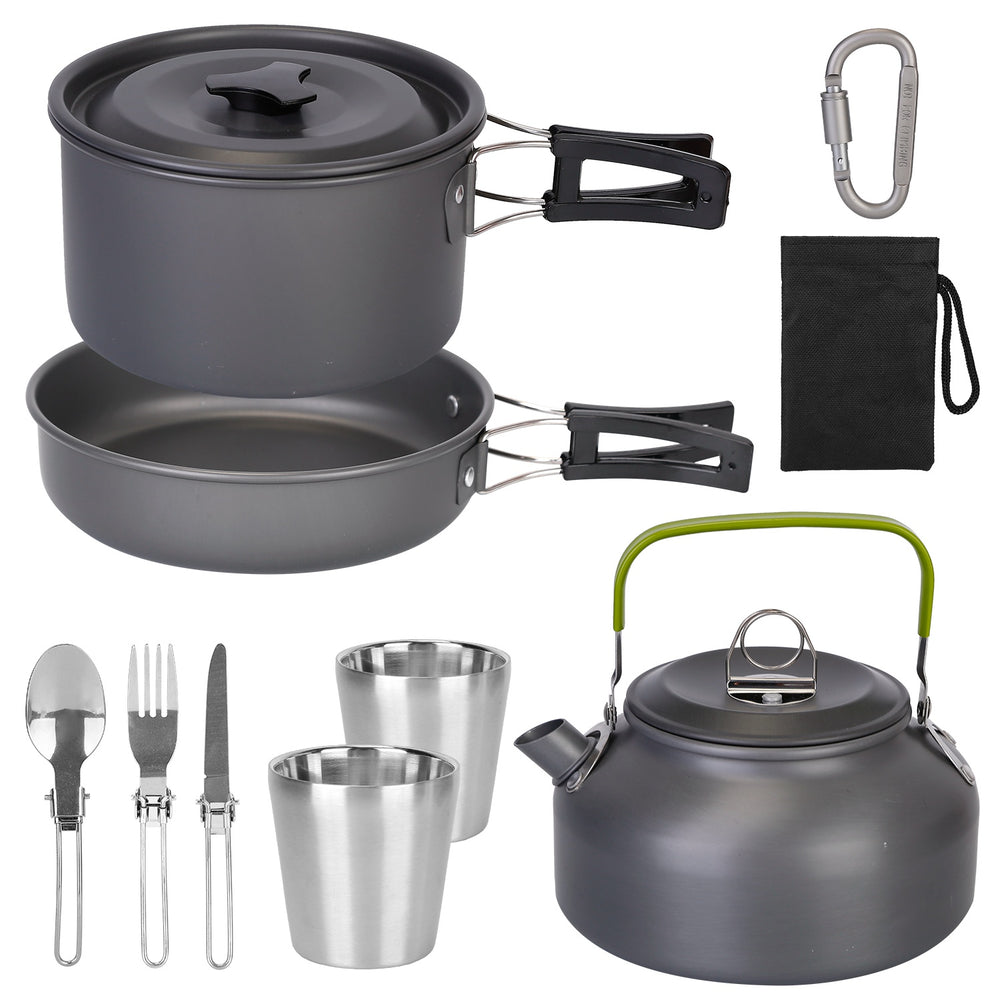 12-Piece Camping Cookware Set with Pot, Pan, Kettle, Cup & Utensils – Lightweight Outdoor Cooking Kit for Hiking & Picnics | Everyday Home Deal