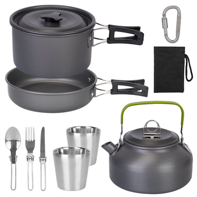 12-Piece Camping Cookware Set with Pot, Pan, Kettle, Cup & Utensils – Lightweight Outdoor Cooking Kit for Hiking & Picnics | Everyday Home Deal