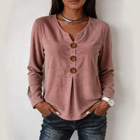 V-neck Buttoned Fashion Casual Long-sleeve Top
