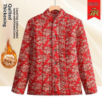 Middle Aged And Elderly Stand Collar Floral Cotton Padded Coat