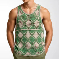Contrast-color Diamond-pattern Hollow-out Knit Vest