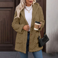 Hooded Solid-Color Cardigan With Buttons, Long-Sleeve Casual Jacket