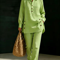 Long-sleeve Shirt And Casual Trousers Two-piece Set