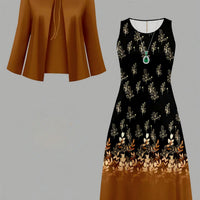 Color-block Elegant And Sophisticated Professional Coat Paired With A Dress Set