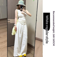 White Cotton-linen Wide-leg Viscose Floor-length Pants