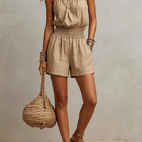 European And American-style Sleeveless Womens Minimalist Linen-blend Jumpsuit