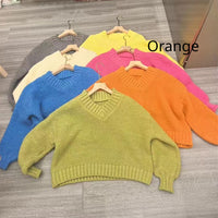 V-neck Loose-fit Long-sleeve Chunky-knit Sweater