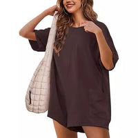 Relaxed-fit Casual Short-sleeve V-neck Backless Jumpsuit With Shorts