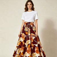 High-waisted A-line Skirt Bohemian-style Printed Flared Skirt