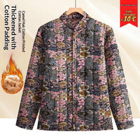 Middle Aged And Elderly Stand Collar Floral Cotton Padded Coat