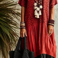 Casual Leopard-Print Colorblock V-Neck Dress