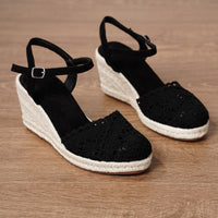 Summer Vacation Mules With Round Toes And Hollowed-out Straw Soles