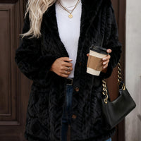 Hooded Solid-Color Cardigan With Buttons, Long-Sleeve Casual Jacket