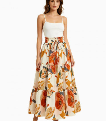 High-waisted A-line Skirt Bohemian-style Printed Flared Skirt