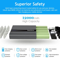 12000mAh Portable Charger With Dual USB Ports 3.1A Output Power Bank Ultra-Compact External Battery Pack