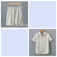 Men's Pure Linen Shorts and Short Sleeve Shirt Set - Summer Loose Casual Lightweight Outfit - Premium Apparel Deal | Everyday Home Deal