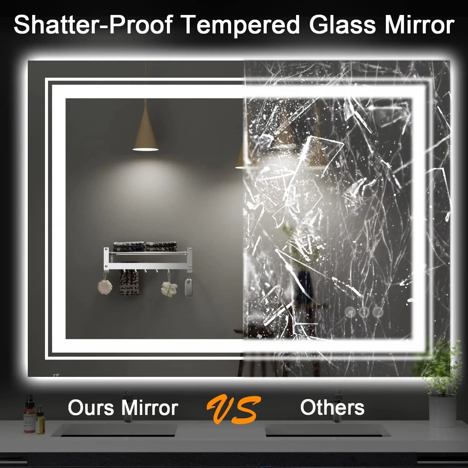 72"X32" Wall Mounted Vanity Mirror LED Bathroom Mirror with Lights, Front Light & Backlit, Anti-Fog, 3 Colors Dimmable Memory Function