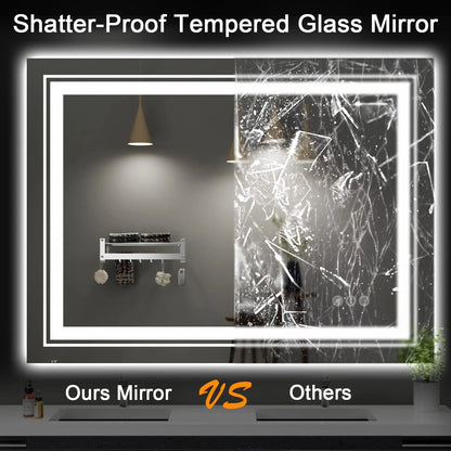 72"X32" Wall Mounted Vanity Mirror LED Bathroom Mirror with Lights, Front Light & Backlit, Anti-Fog, 3 Colors Dimmable Memory Function
