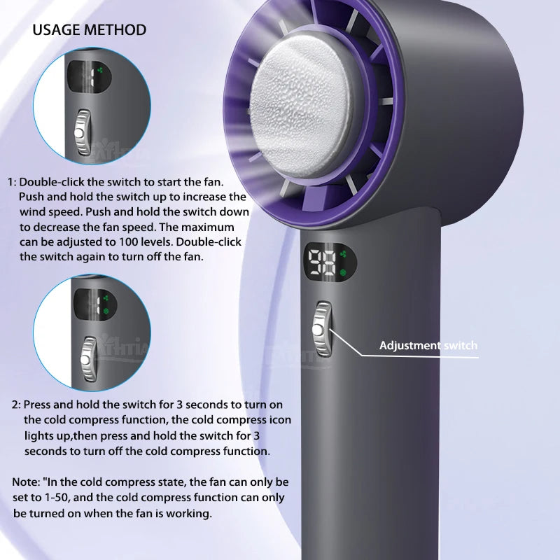 Portable Handheld Turbo Fan Cooling Semiconductor Refrigeration 3000mAh Battery Wind Speeds Adjustable Mini Personal Fan | Everyday Home Deal