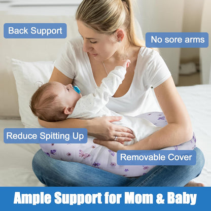 Nursing Pillow for Breastfeeding, Breathable Breast Feeding Pillow and Positioner with Removable Cover for More Support, Tummy Time and Bottle Feeding Support Pillow, Butterfly Dreams