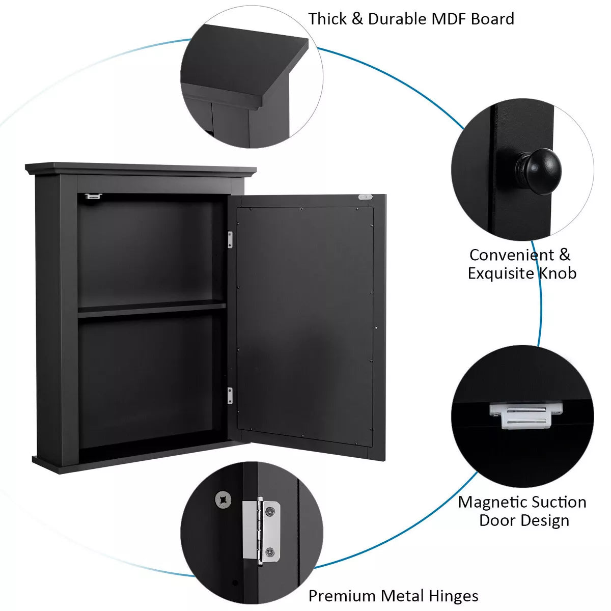 Costway room Mirror Cabinet Wall Mounted Adjustable Shelf Medicine Grey/Black