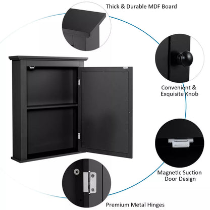 Costway room Mirror Cabinet Wall Mounted Adjustable Shelf Medicine Grey/Black